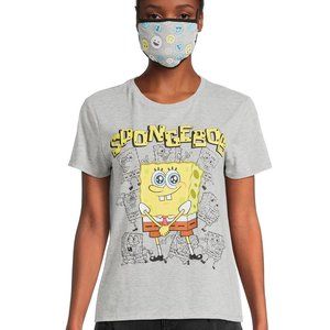 Nickelodeon SpongeBob Juniors Short Sleeve Graphic T-Shirt with Face Mask Size L